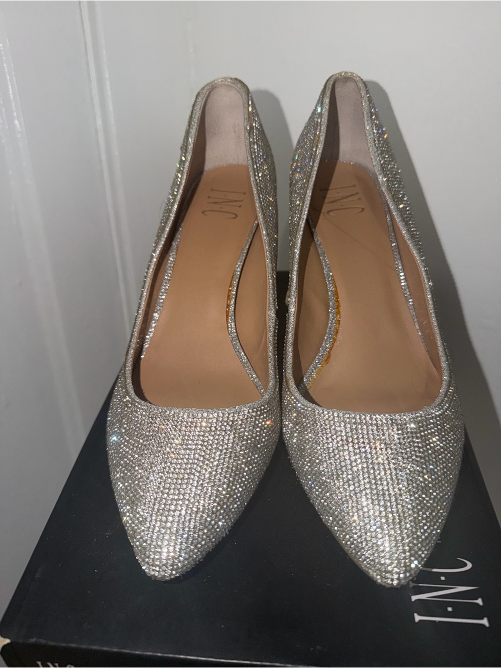 INC International Concepts Silver Crystal Pointed-Toe Heels